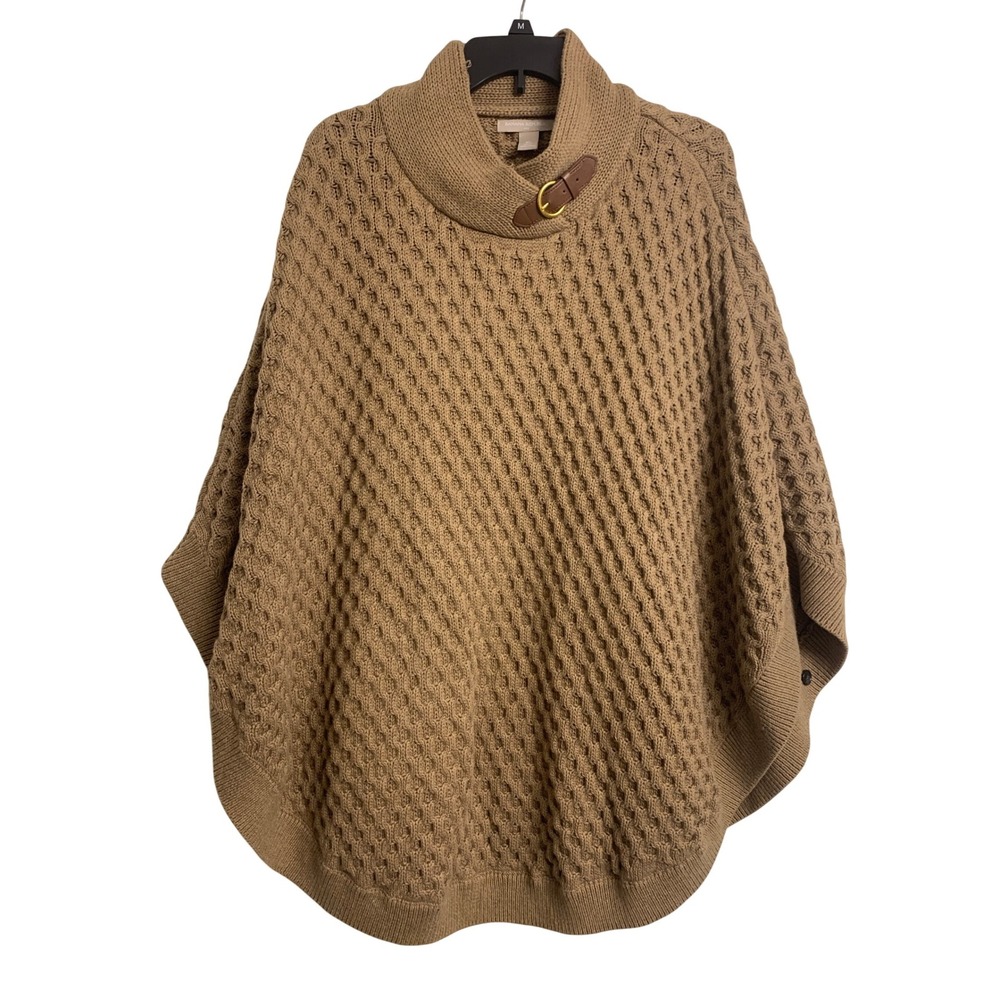 Banana Republic XL Tan Honeycomb Cable Knit Cotton Poncho Sweater Shawl